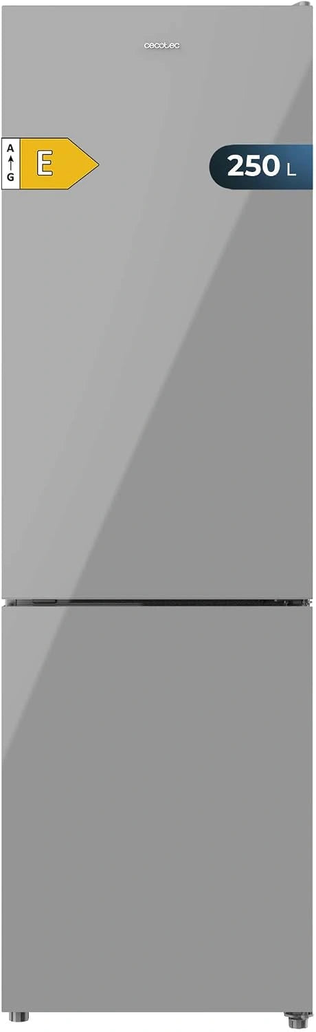 Lodówko-zamrażarka Cecotec – system bezszronowy, kolor szary, pojemność 250 l, wymiary 180 x 55 cm, do kuchni
