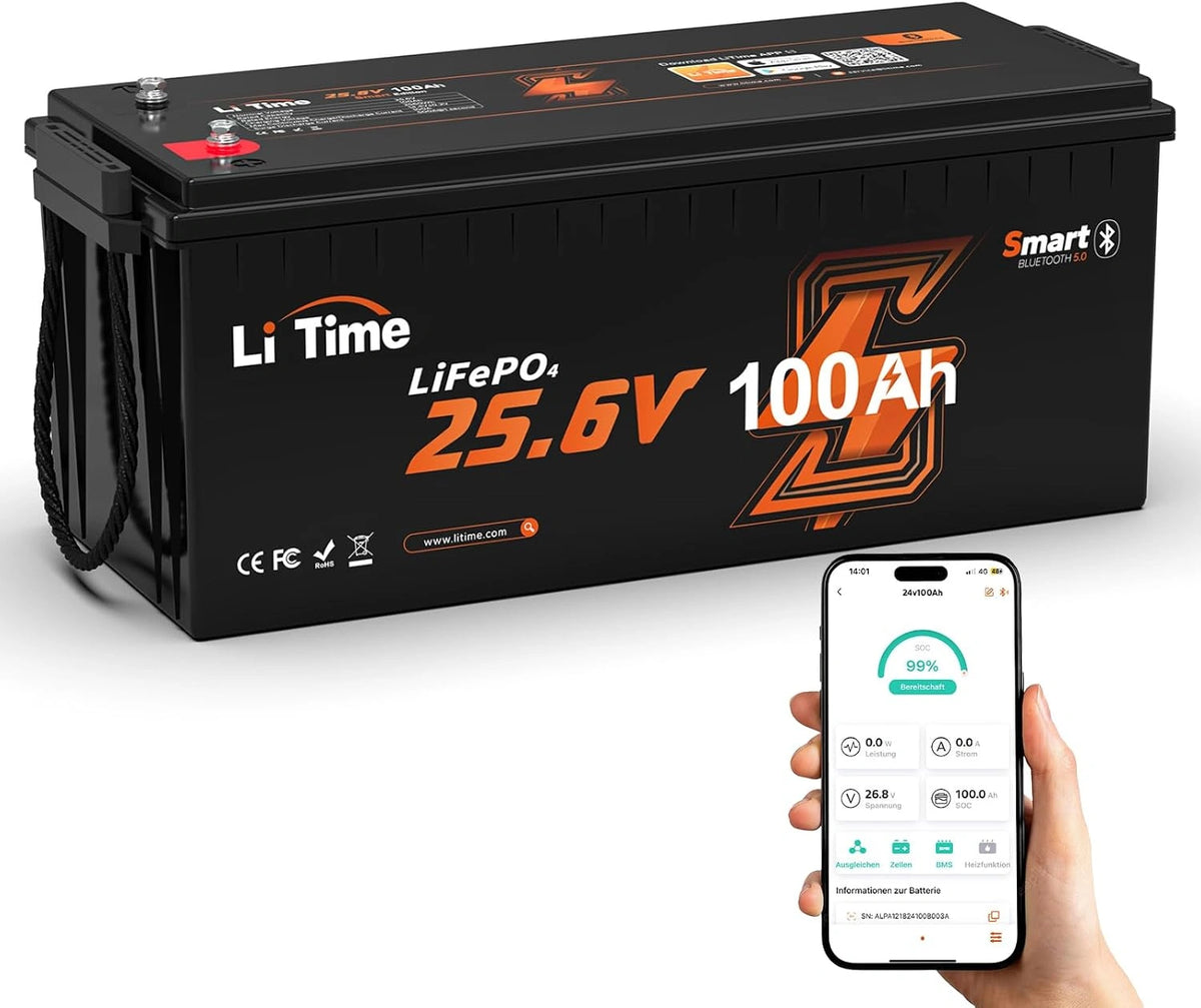 Akumulator LiTime 24V – akumulator 100 Ah, napięcie 24 V, do zgodnych urządzeń lub pojazdów
