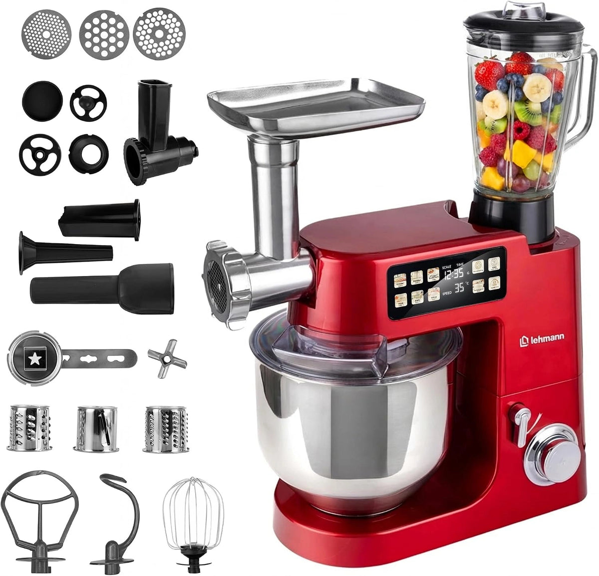 Robot kuchenny LEHMANN – kolor czerwony, moc 2100 W, pojemność 8 l, do codziennego zastosowania