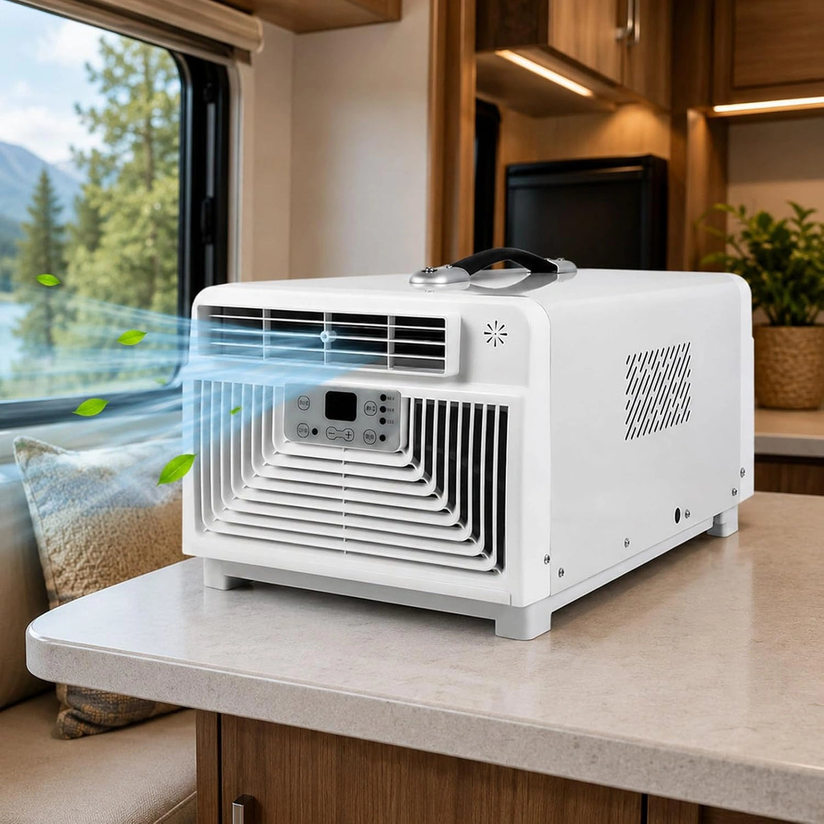 Klimatyzator – programator czasowy, sterowanie pilotem, konstrukcja 3 w 1, kolor brązowy, wydajność 3400 BTU, moc 300 W, do pomieszczeń domowych
