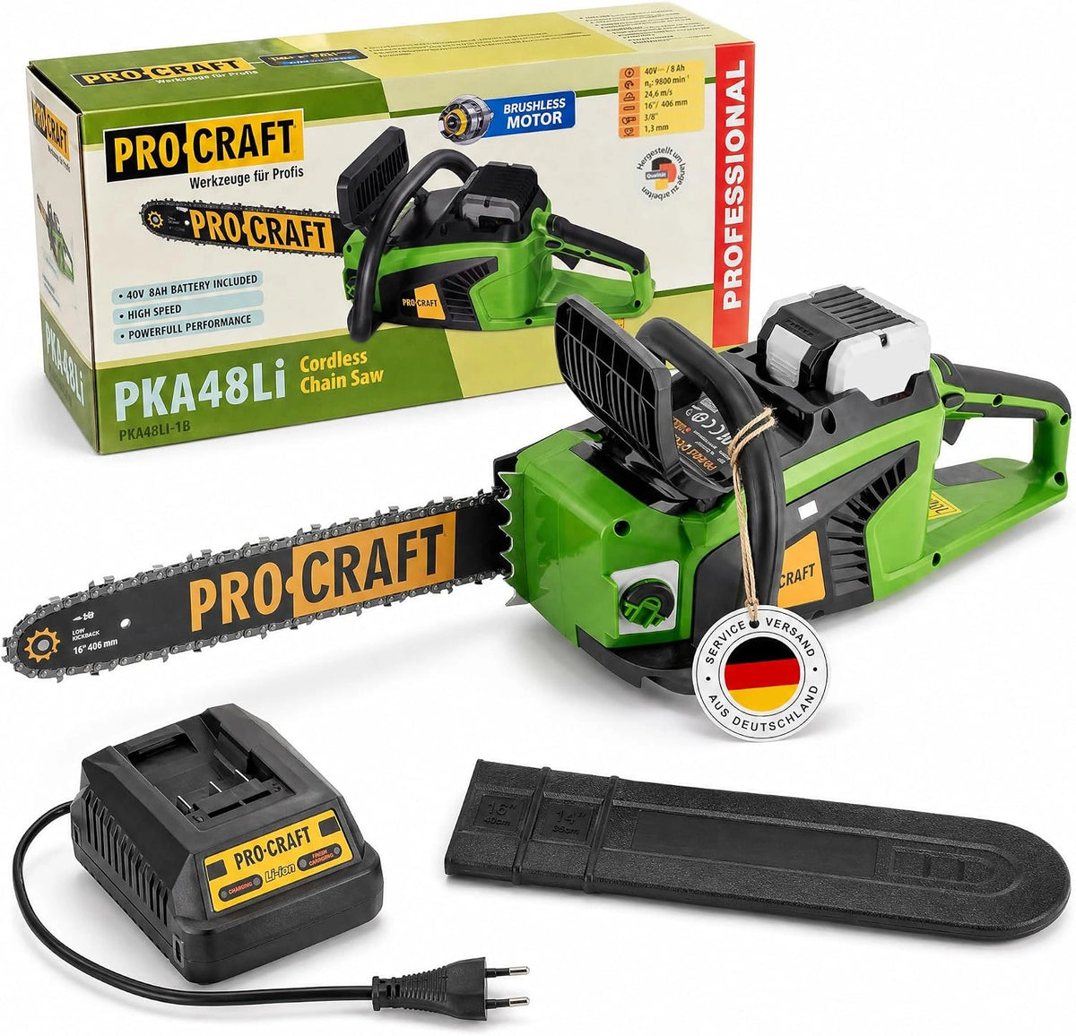 Piła elektryczna Procraft PKA48Li – akumulator 8,0 Ah, napięcie 40 V, do zgodnych urządzeń lub pojazdów