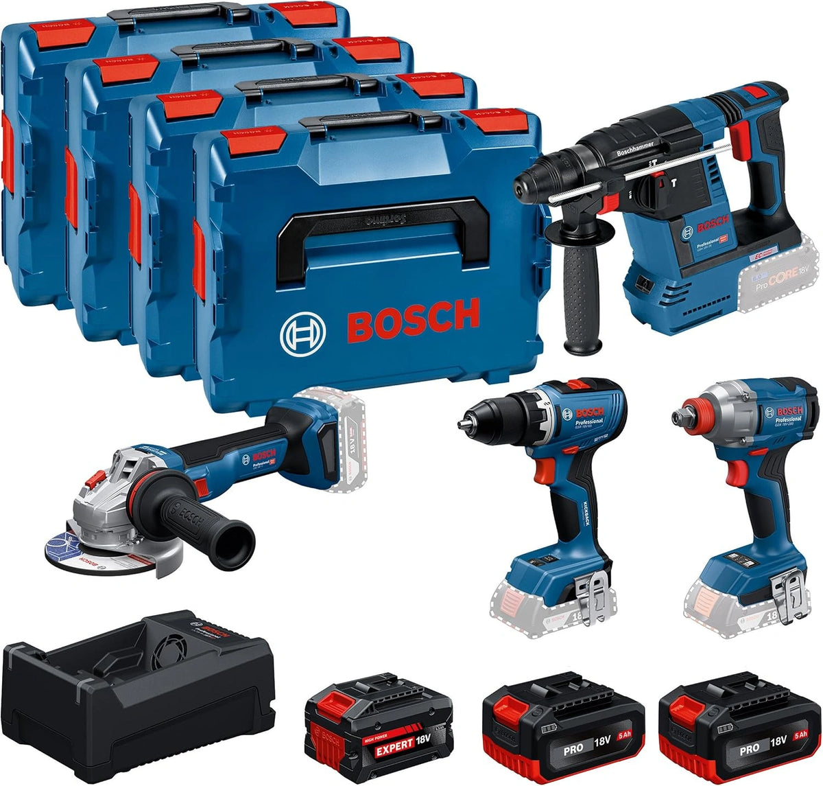Zestaw elektronarzędzi Bosch PRO – akumulator 5,0 Ah, napięcie 18 V, do prac warsztatowych i remontowych